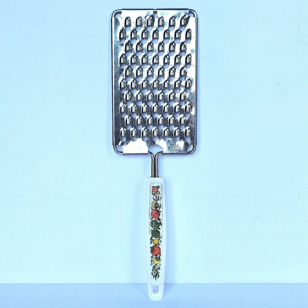 Vintage Ekco Stainless Steel Hand Grater Fruit Decal Handle Retro Kitchen Tool